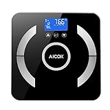 Aicok Personenwaage körperwaage körperfettwaage körperanalysewaage mit 4 x AAA Batterien, Digitalwaage aus Sicherheitsglas, bis 180kg/400lbs,...